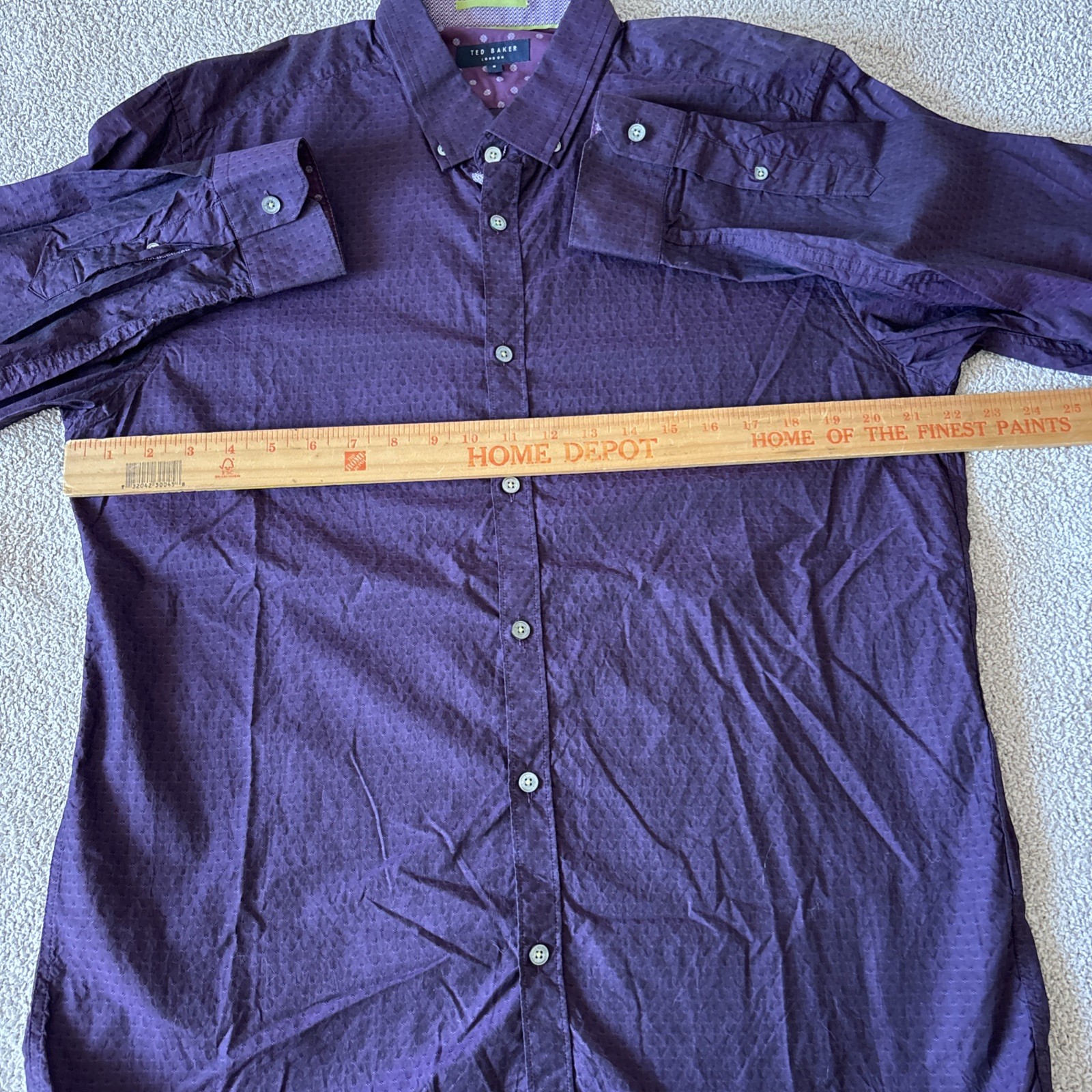 Ted Baker London Flip Cuff Button Up Dress Shirt Mens XL Sz 5 Purple Textured