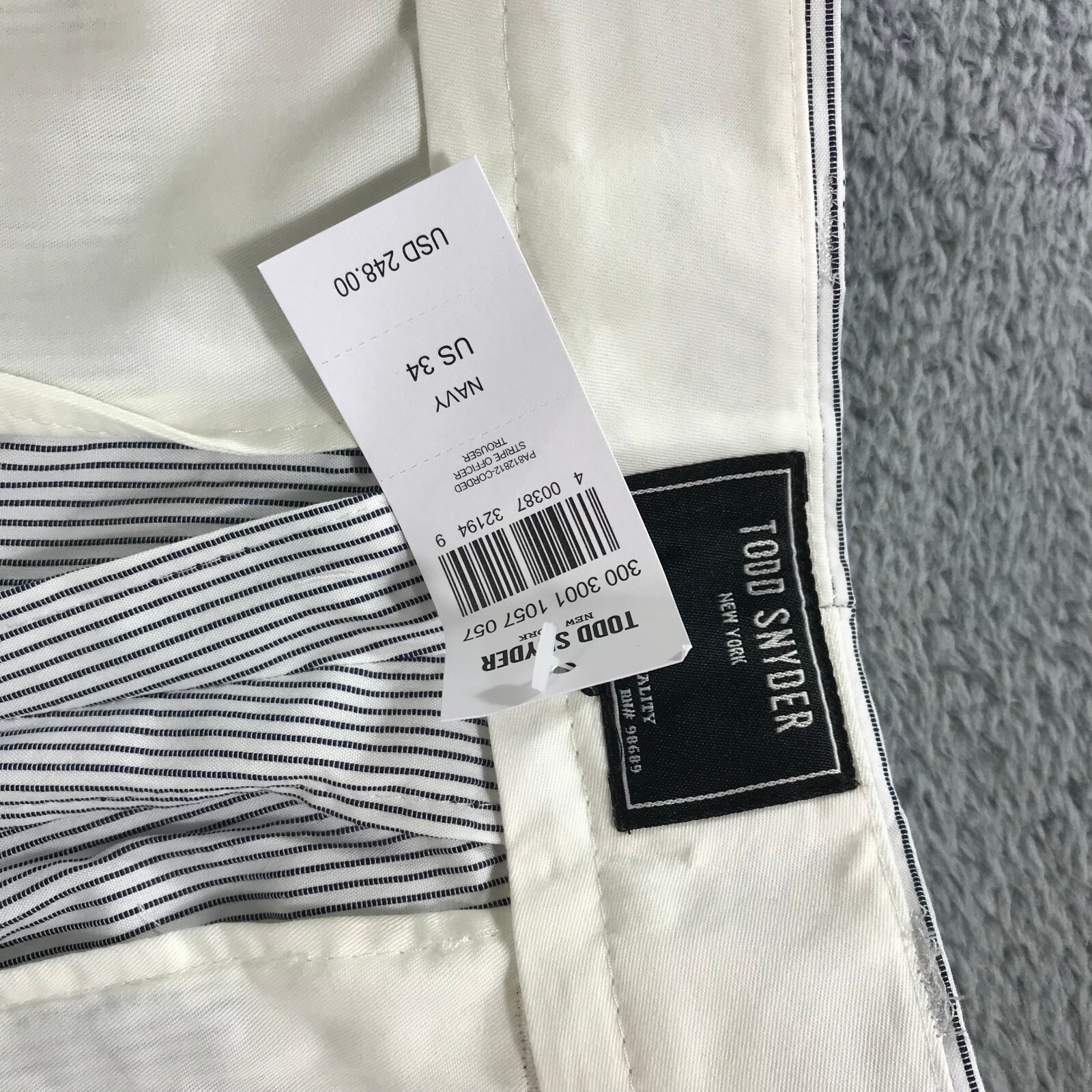 New Todd Snyder Pants Mens 34 Pleated Striped Officer Trousers Button Fly $298