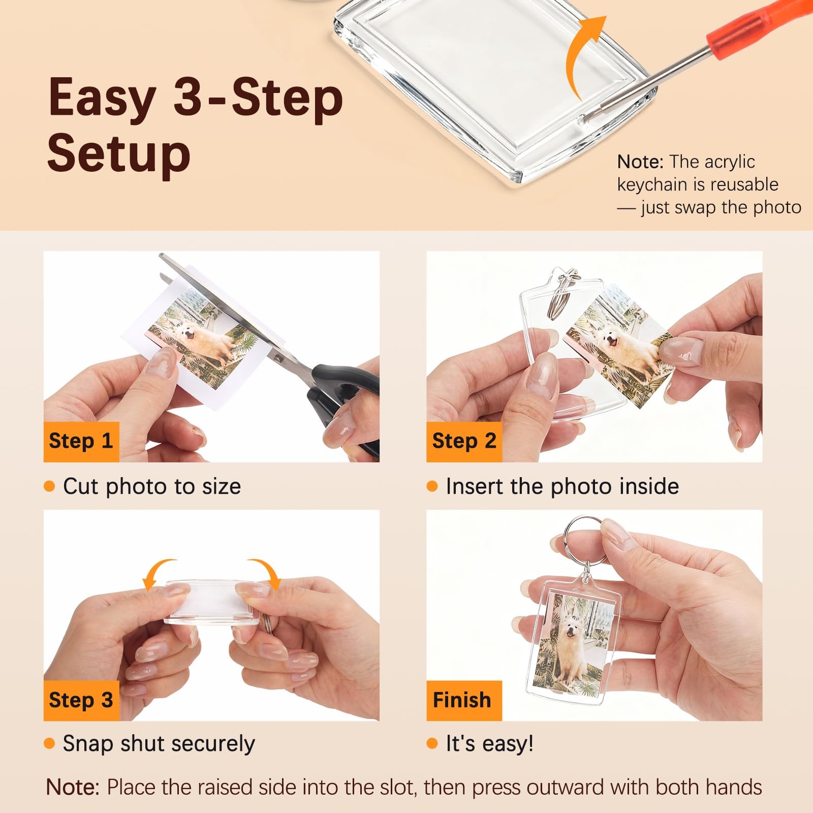 Clear Acrylic Photo Keychain Frame, Double-Sided Insert Picture Holder with M…