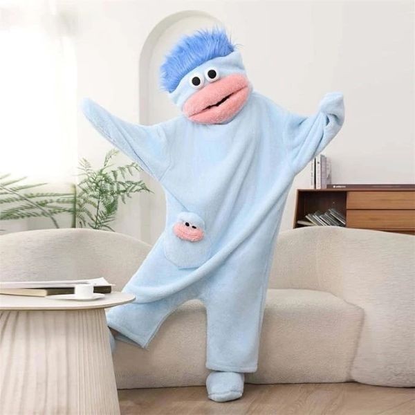 Dramatic Green Puppet Mascot Costume Big Mouth Character Halloween Party Suit