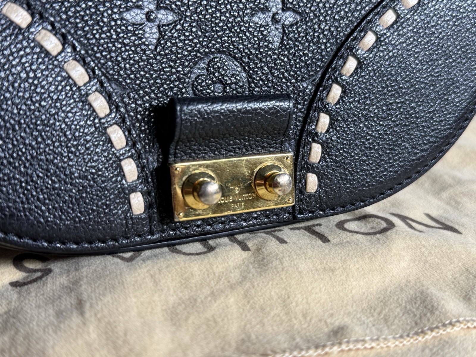 Louis Vuitton Black Monogram Embossed Crossbody Small Gold Hardware w/ Dust Bag