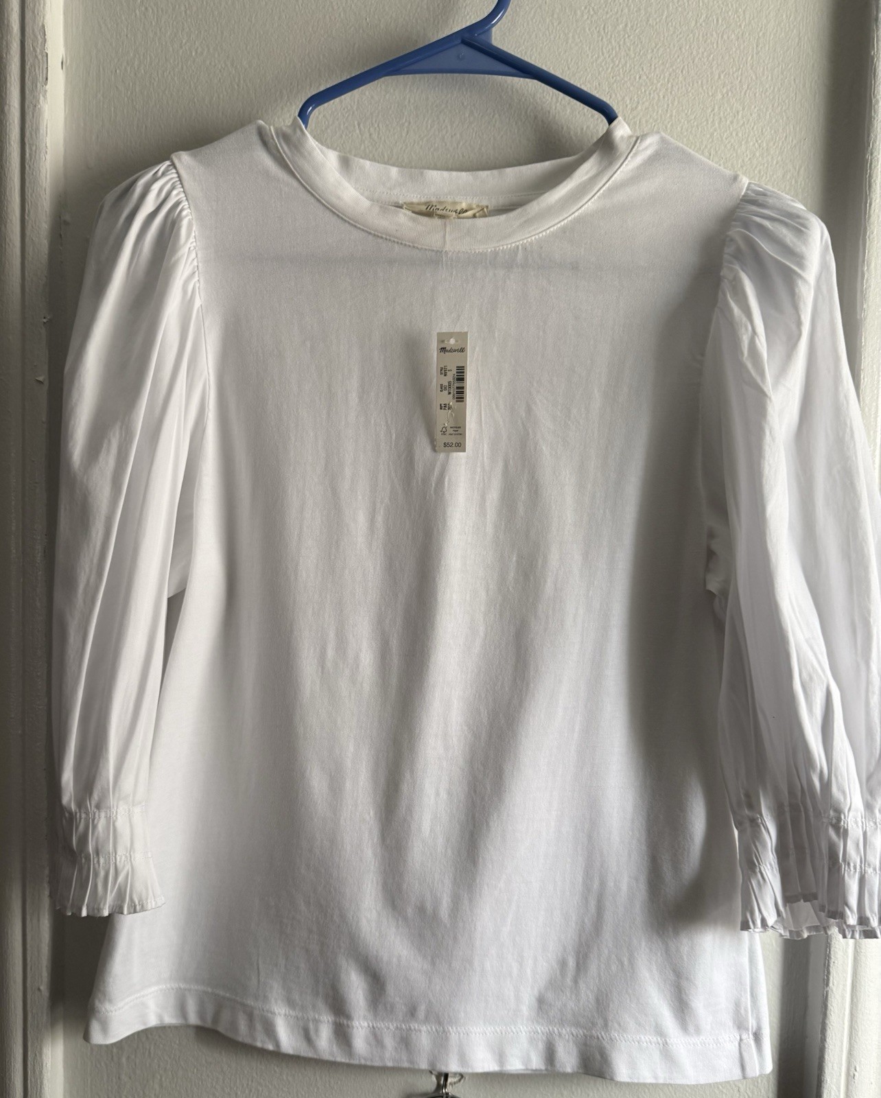 Madewell Women’s S White Solid Crew Neck 3/4 Puff Sleeve Knit Top NV971