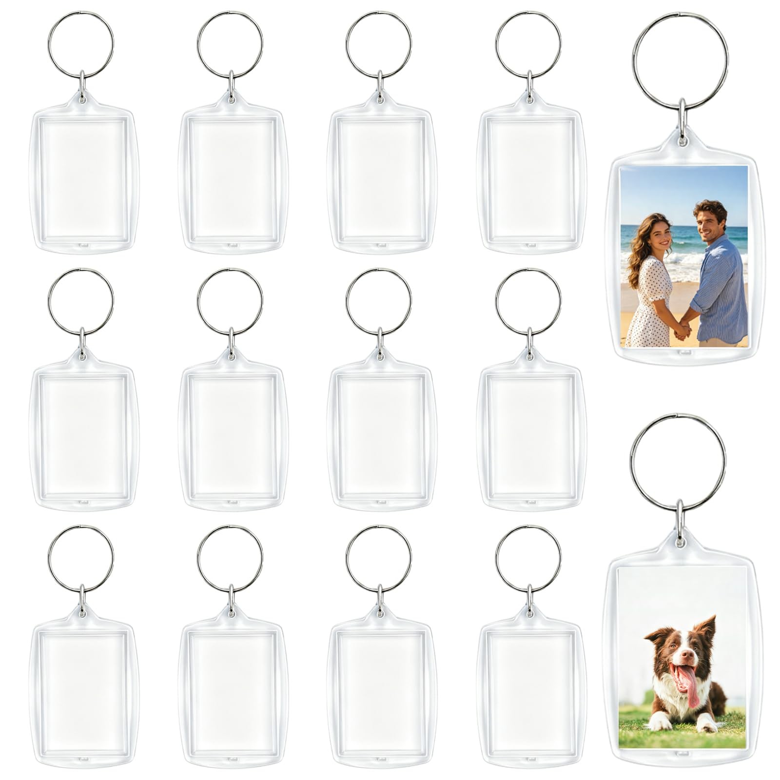Llavero fotográfico acrílico personalizado con inserción de imagen. blanco.