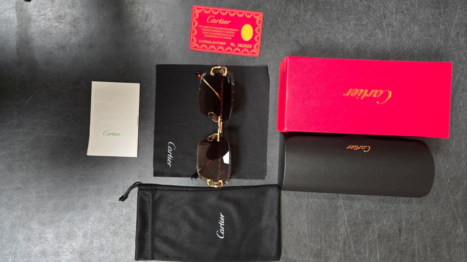 Cartier C Wire Diamond cut Gradient Brown Men’s Sunglasses Golden frame