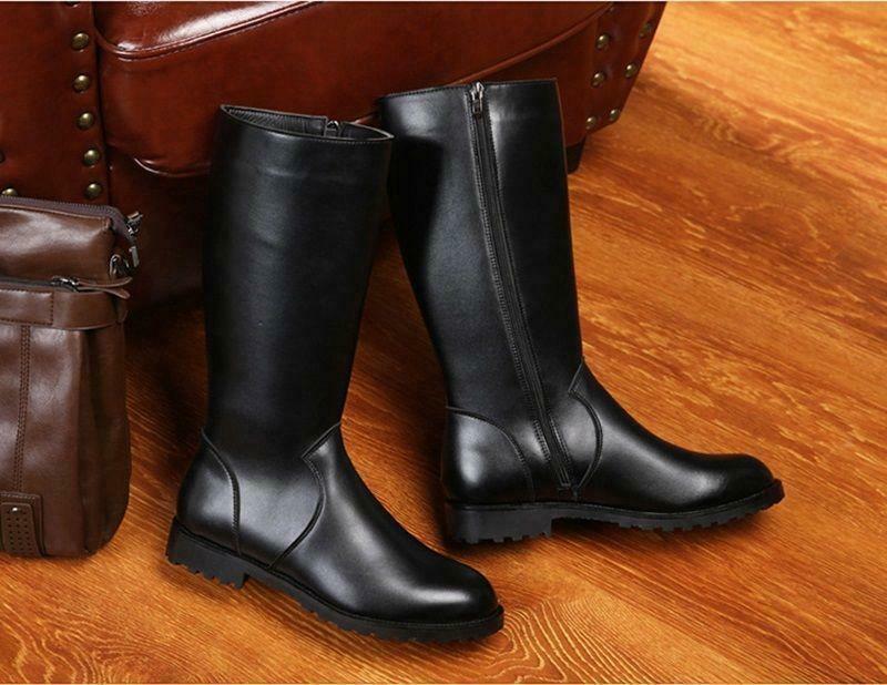 Men’s German Army Officer Leather Knee High Boots Side Zip Casual shoes