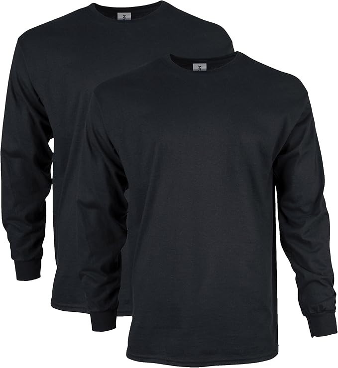 2-Pack Gildan Adult Ultra Cotton Long Sleeve T-Shirts Large Black Unisex