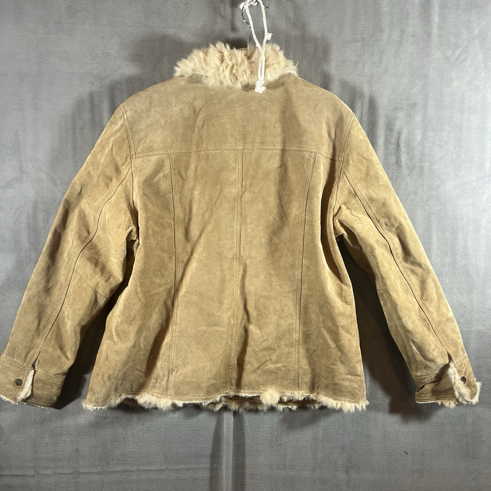 Dona Michi Women’s 100% Leather Coat Jacket XXL Tan Faux Fur Collar Vintage