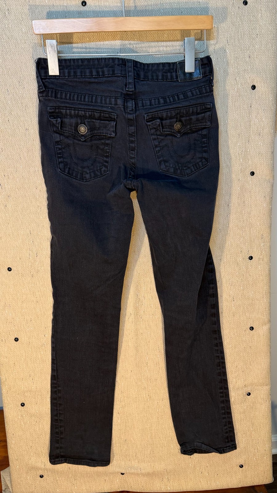 True Religion Ricky Relaxed Straight Black Jeans Mens 30×33 Flap Pocket