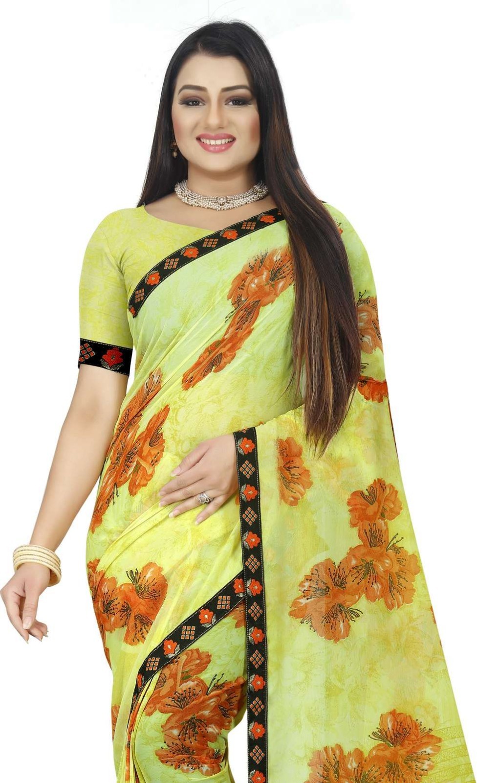 Floral Print, Printed Daily Wear Georgette Saree with Unstitched Blouse