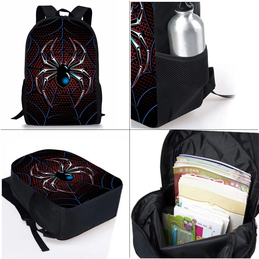 3PCS Spider School Backpack Set Lunch Box Pencil Case Kids Boys Girls Bookbag