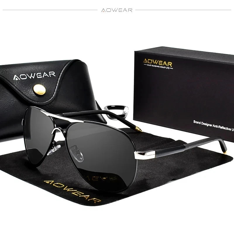 AOWEAR Men’s Aviation Sunglasses Men Polarized Mirror Sunglass for Man HD Drivin