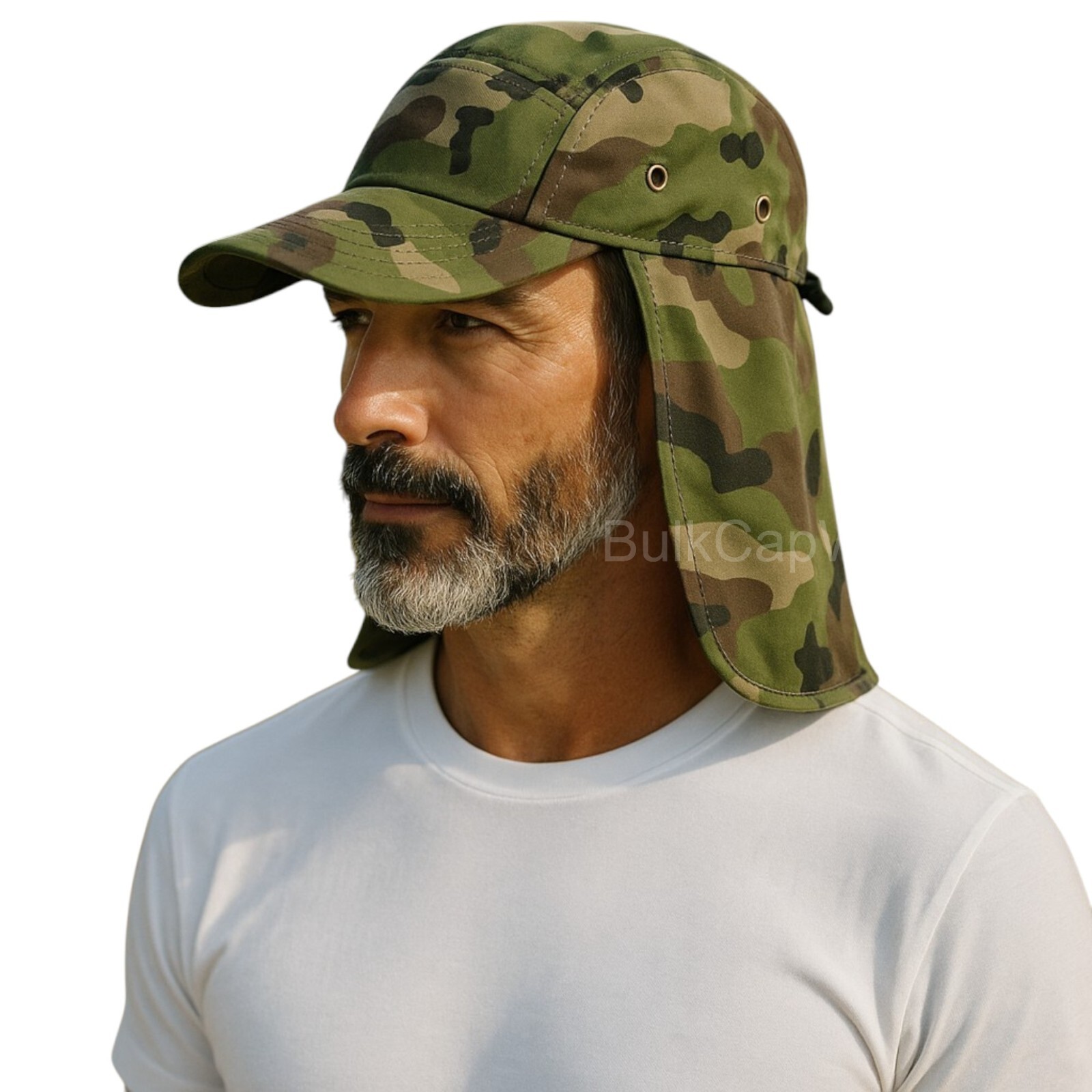 Ear Flap Sun Hat Neck Cover Baseball Cap Visor Camo Army Fishing Outdoors USA