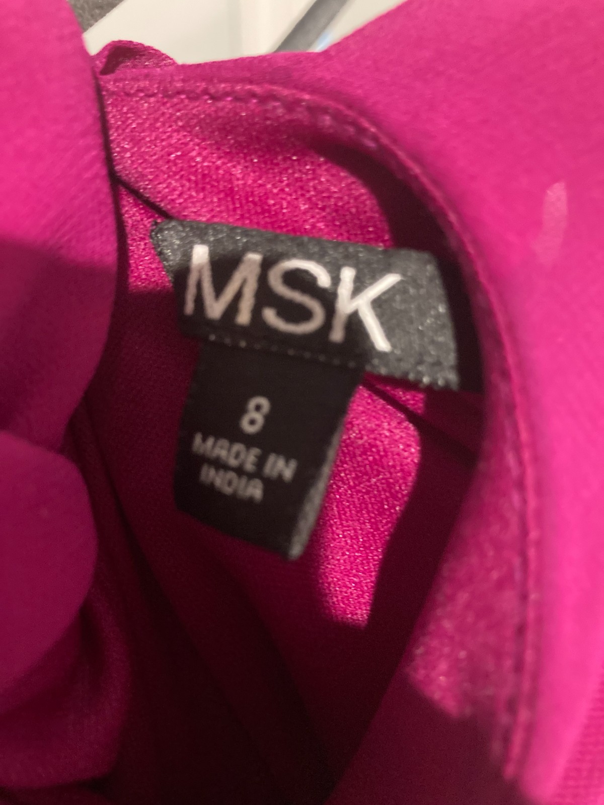 MSK Women’s Size 8 Magenta Chiffon Shift Dress Rhinestone Neck Cocktail Party