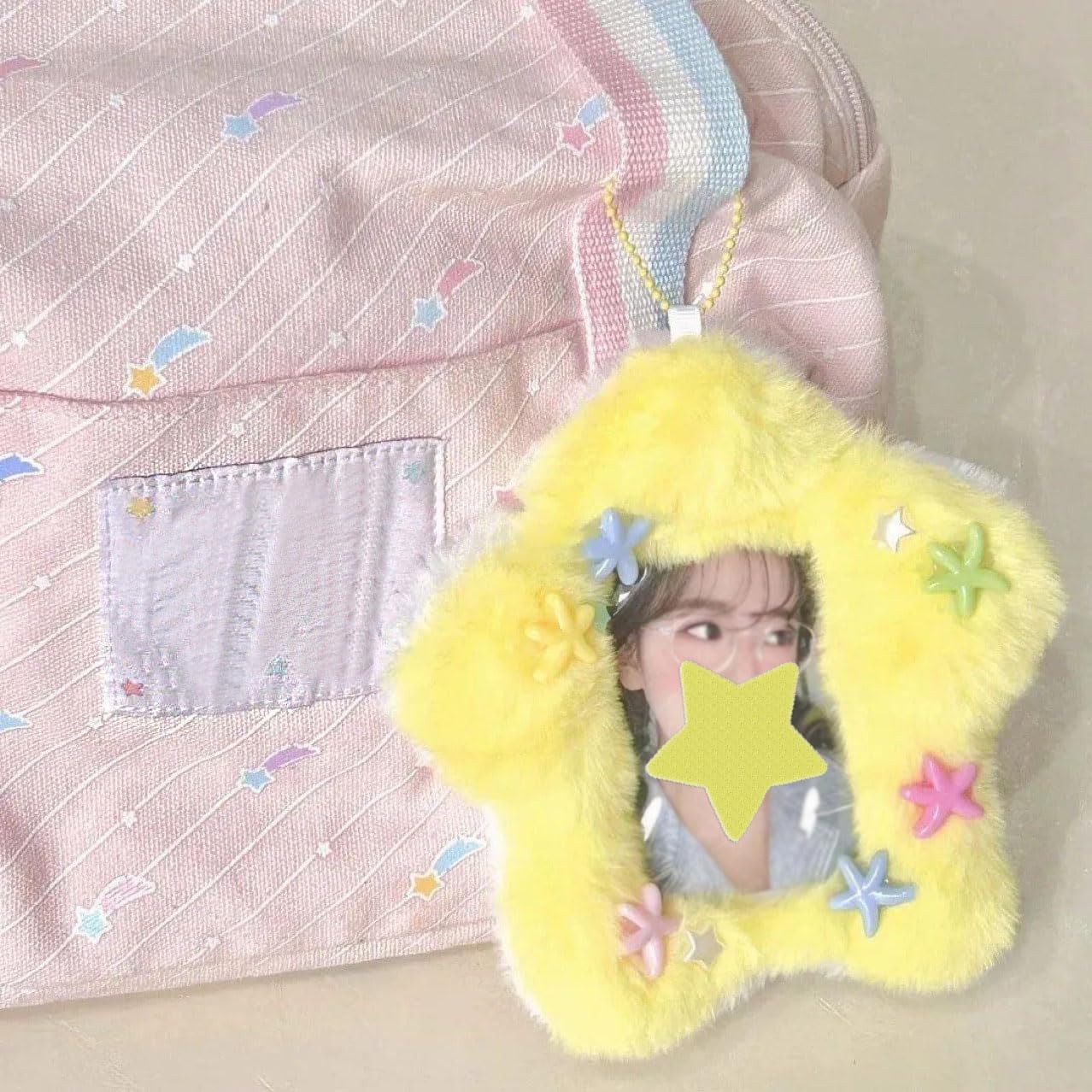 2 Pcs Star Photocard Holder Cute Plush Keychain Pendant 3 Inch Photo Card Hol…