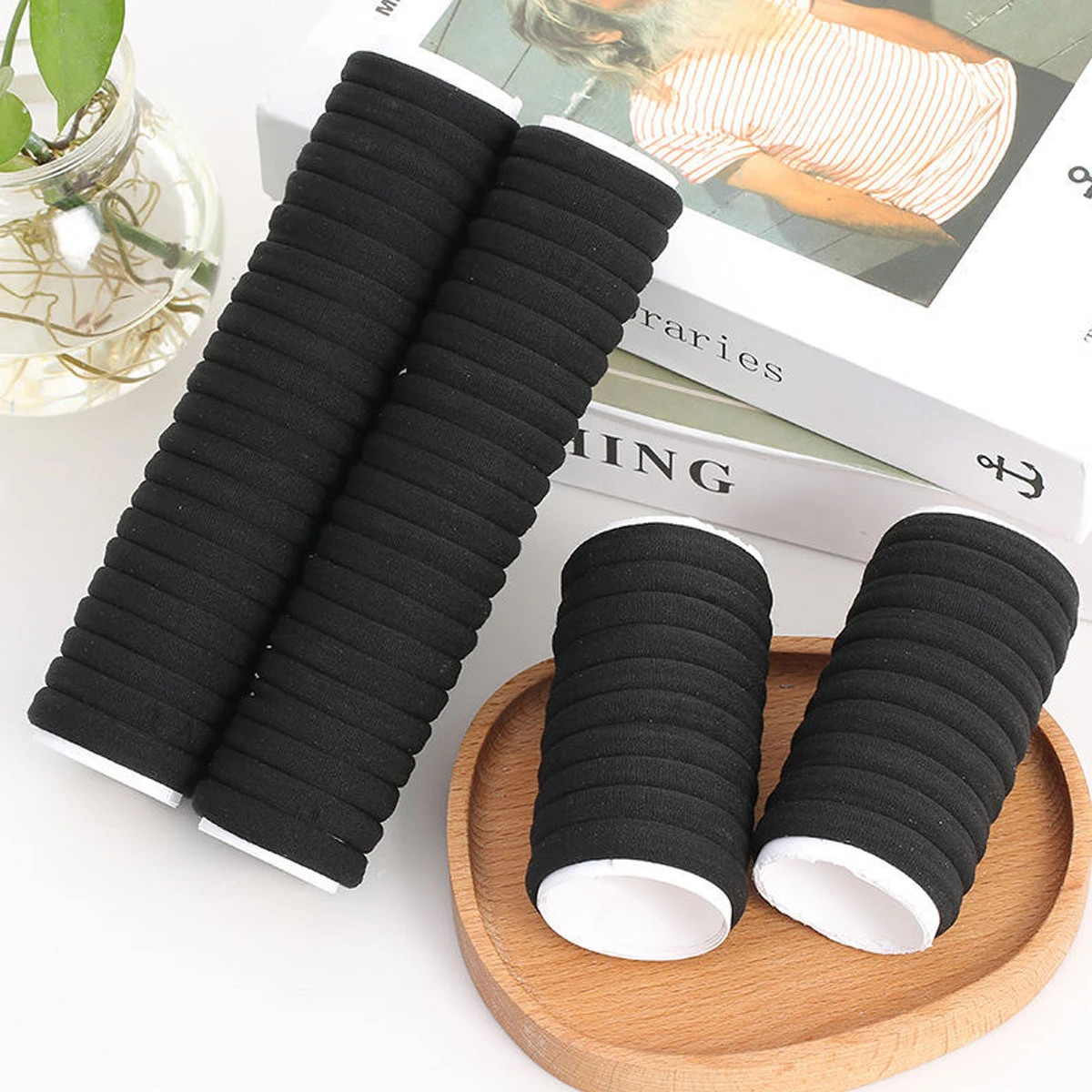 100PCS Black White Brown Elastic Hair Bands Women Ponytail Holders Hair Ties