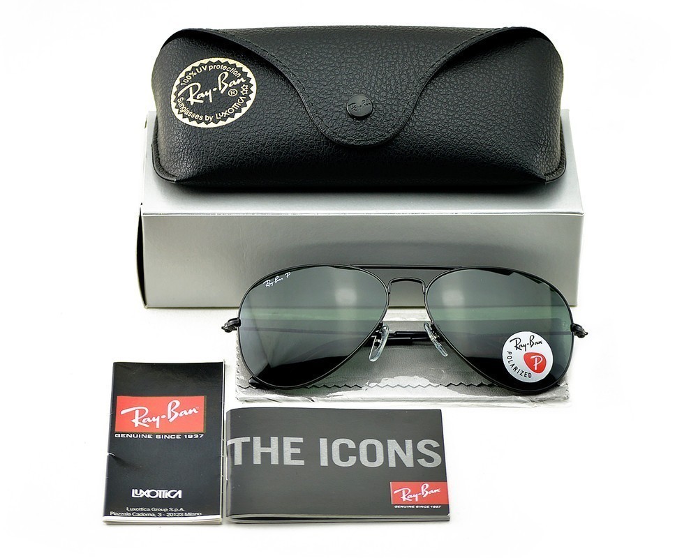 Ray-Ban Sunglasses Aviator Classic Black Frame Polarized Green Lens 58mm RB3025