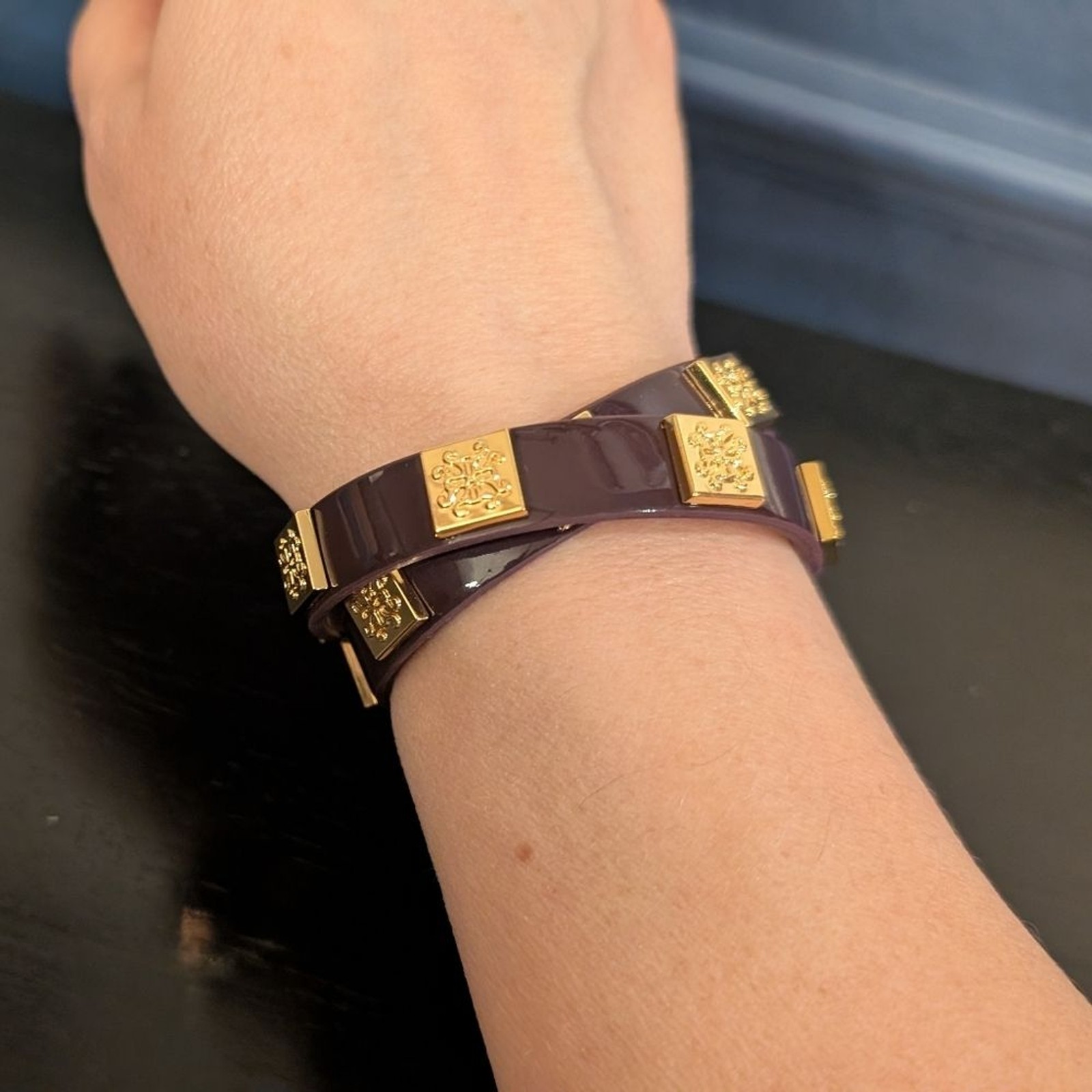 Elegant Rustic Cuff Purple and Gold Wrap Bracelet