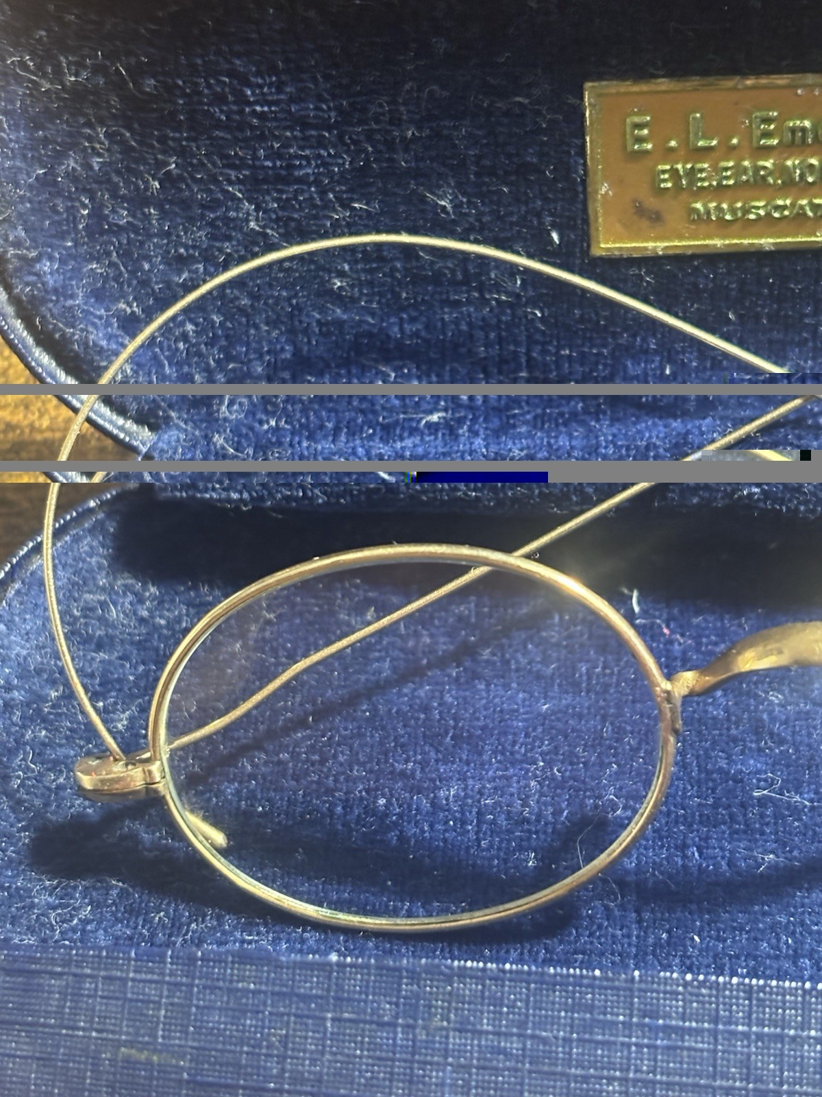 Vintage American Optical Gold Wire Rim Glasses Case Dr Emerson Muscatine IA AO