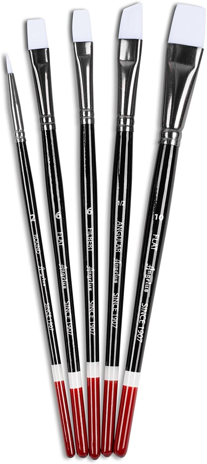 Angelus Artist Acrylic Paint Brush Set of 5 including Round Flat Angular Thin