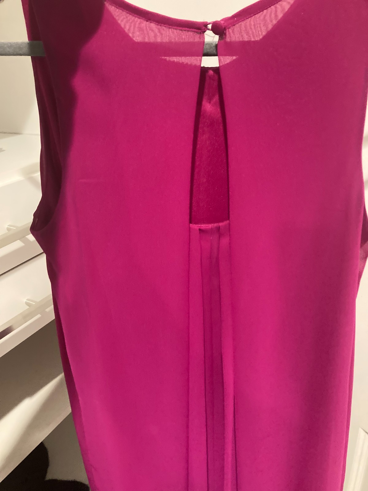 MSK Women’s Size 8 Magenta Chiffon Shift Dress Rhinestone Neck Cocktail Party
