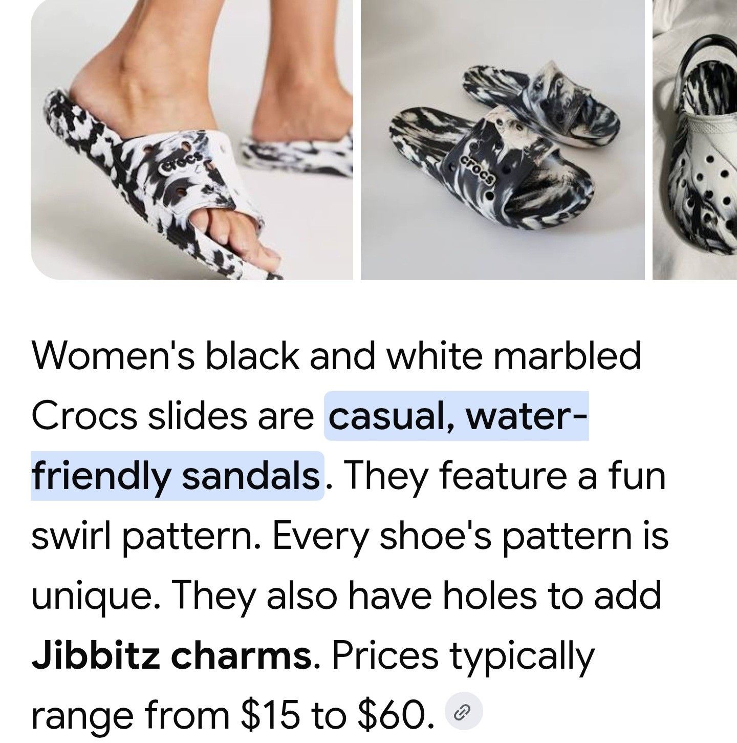 Crocs Classic Unisex Marbled Slide Sandal – Black/White Sz W 7 M 5