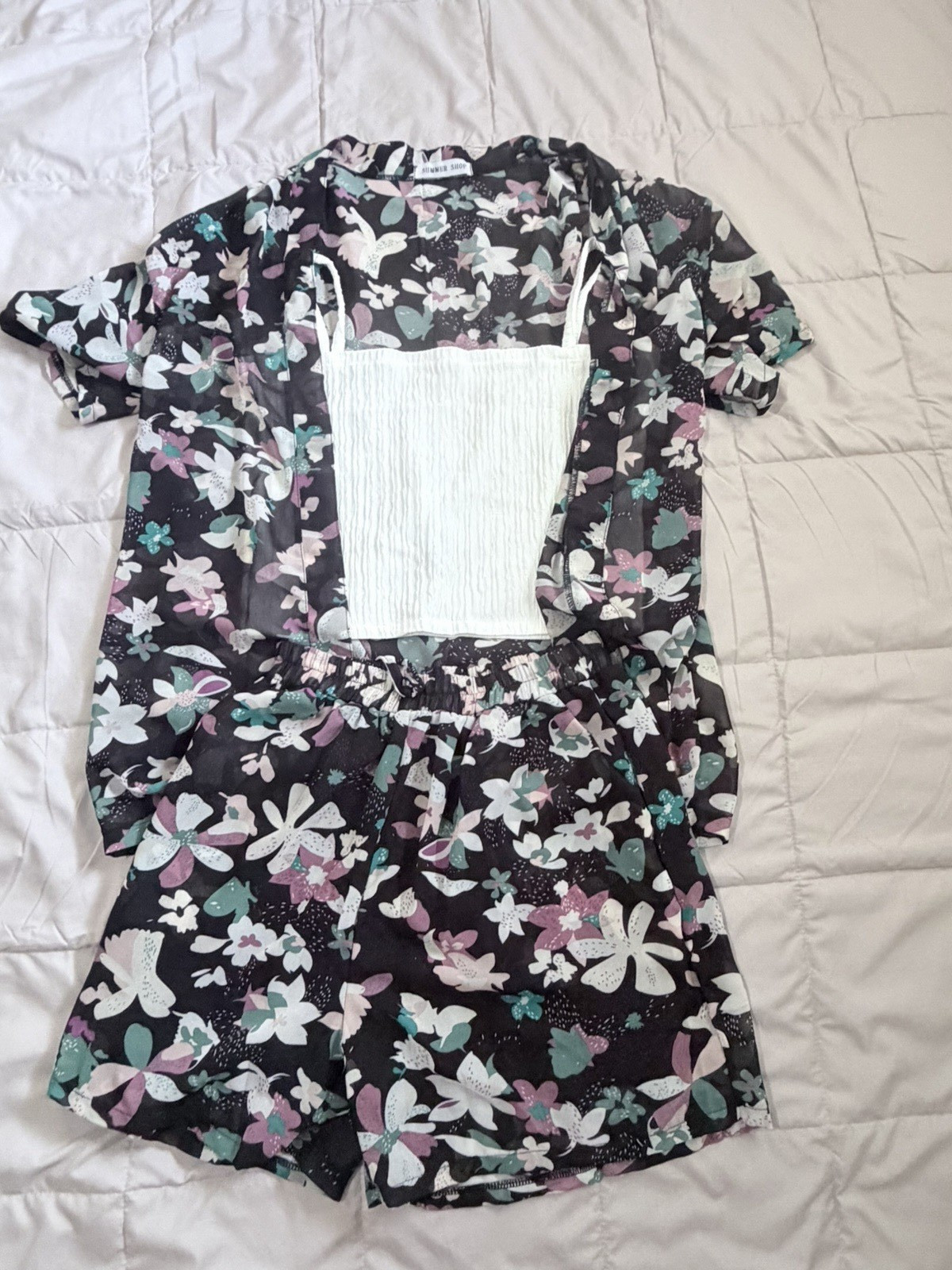 Women’s Floral Romper One-Piece Black Multicolor Regular Size M/L-Thailand
