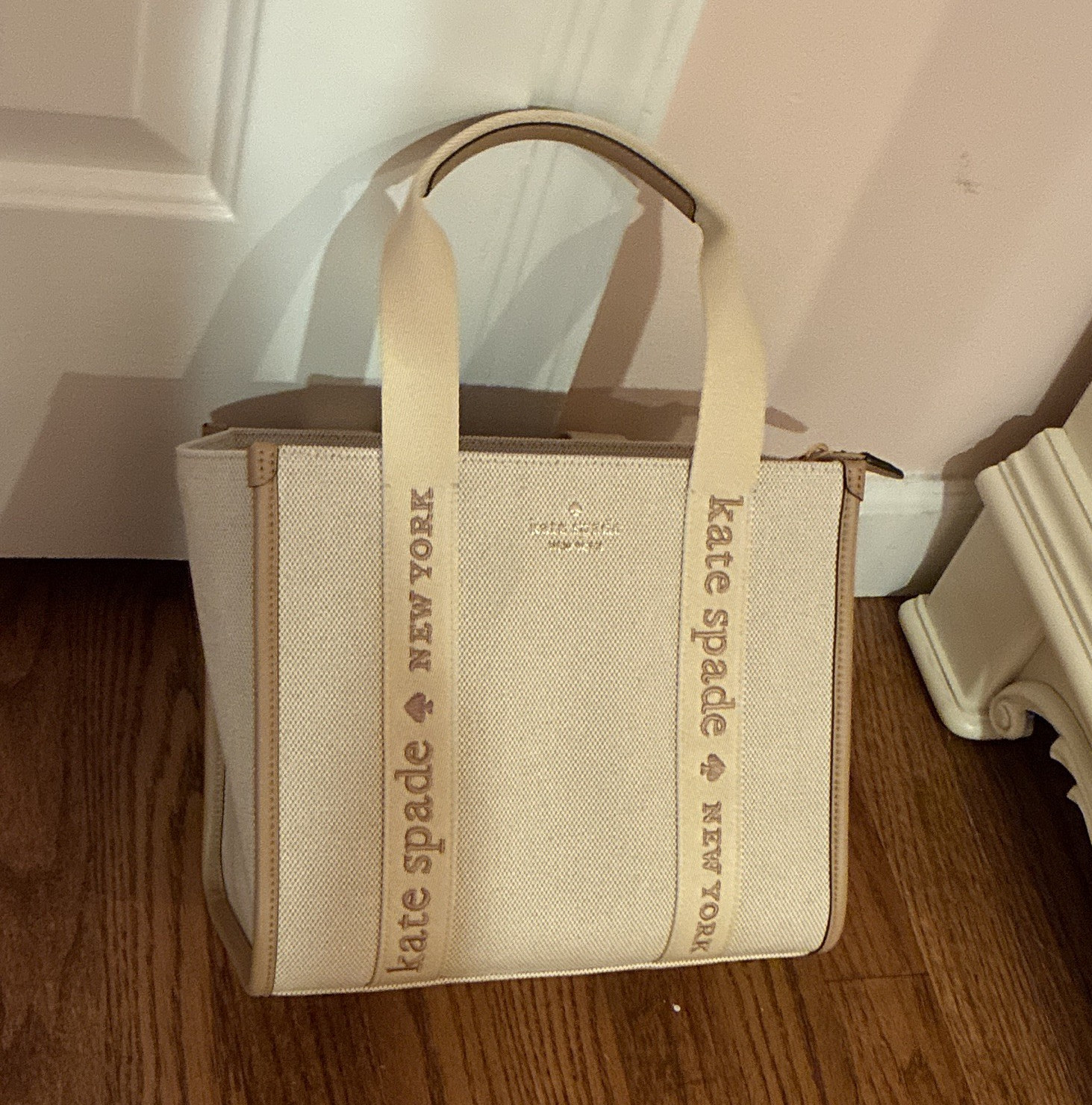 kate spade NY Beige Tote Bag Logo Strap Medium Double Handles Detachable strap