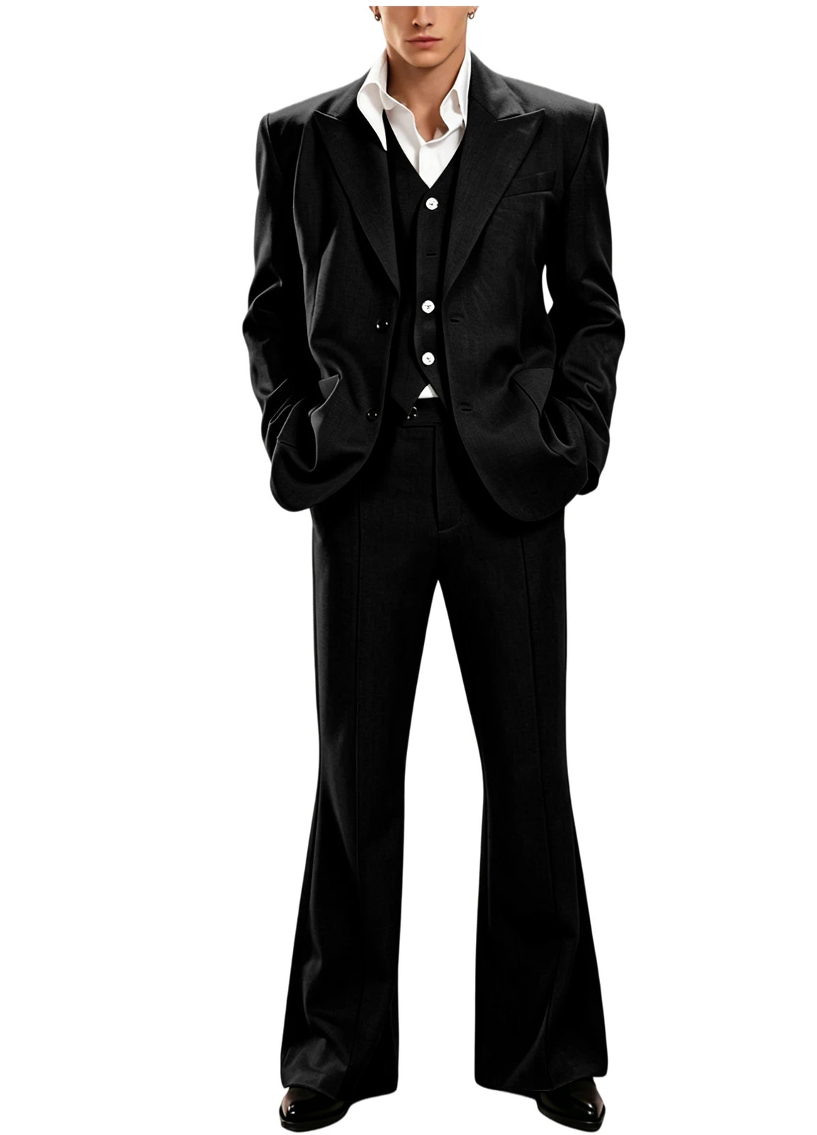 Men’s 3 Piece Suit Set Peak Lapel Slim Fit Jacket Flared Pants for Business Wear