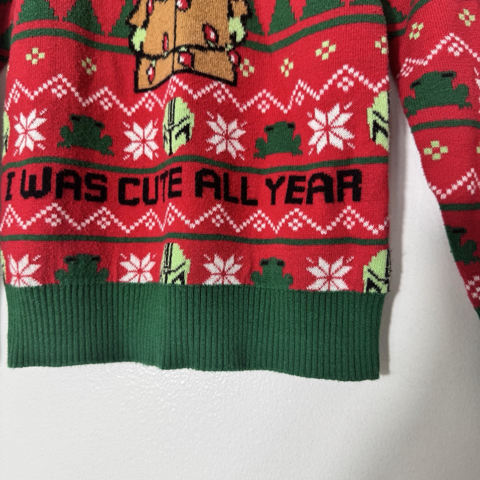 Star Wars Baby Yoda “I Was Cute All Year” Green-Red Christmas Sweater-3T