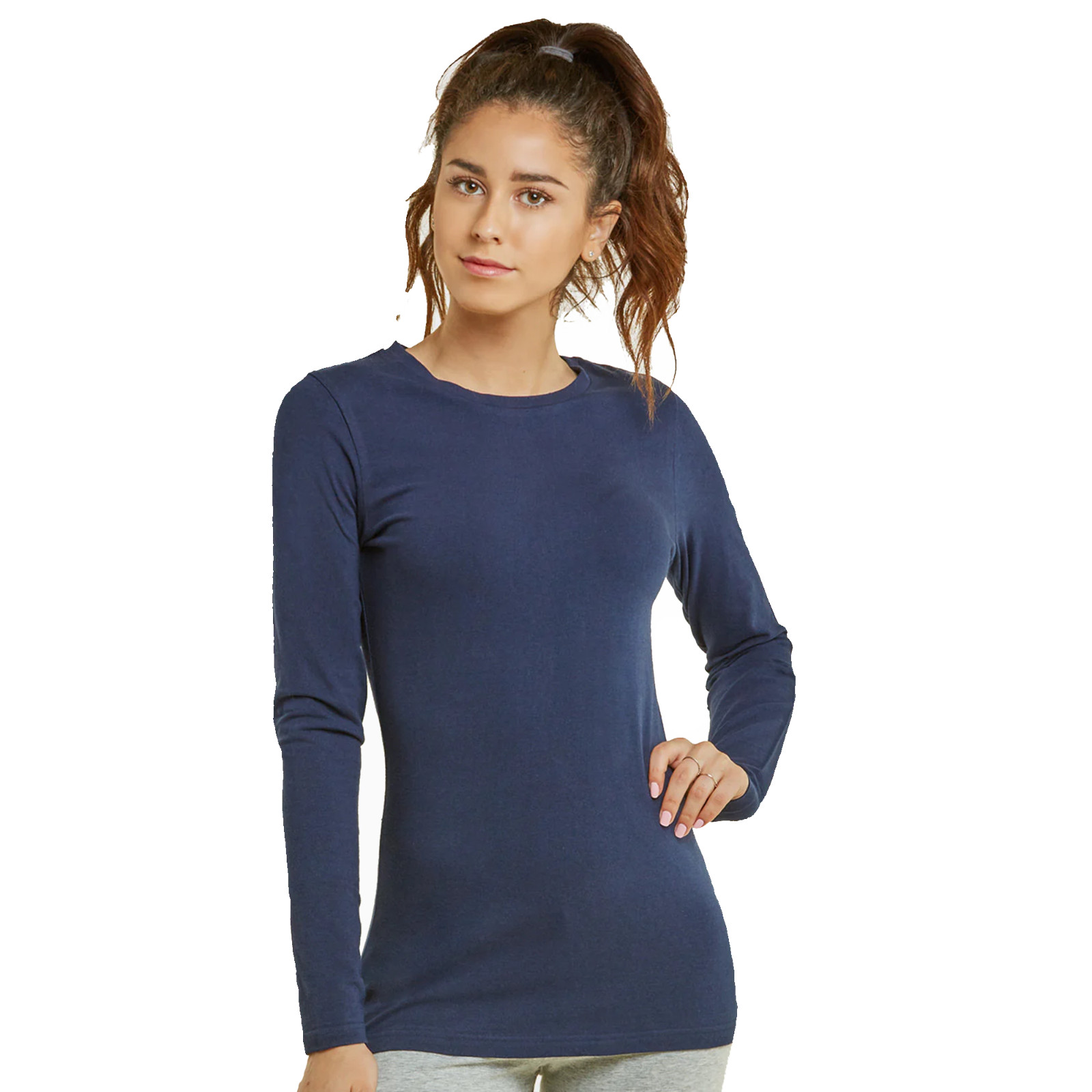 Women’s Cotton Soft T-Shirt Long Sleeve Crew Round Neck Stretch Plain Tunic Top