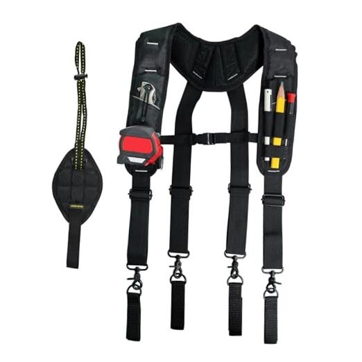 Tool Belt Suspenders for Men with Magnetic Wristband,Heavy Duty Work SW00A-BLK