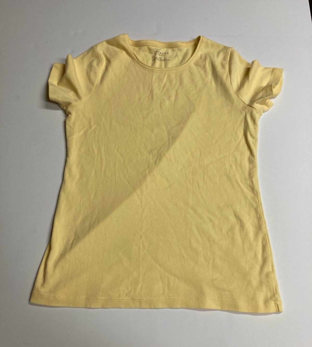 Talbots Women’s Yellow Solid Scoop Neck Short Sleeve Knit T-Shirt MP Petite