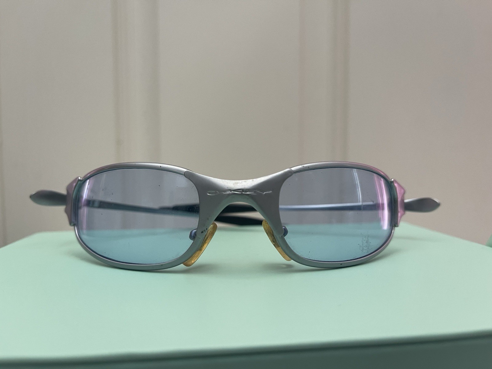 Oakley Juliet X-Metal Polarized Sunglasses Blue Lenses/Matte Gray Frames