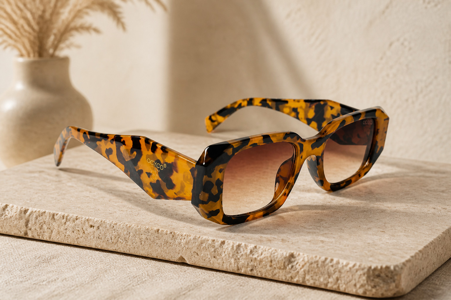Vintage Tortoise Sunglasses Brown Lens Retro Rectangle Shades Y2K Eyewear Chunky