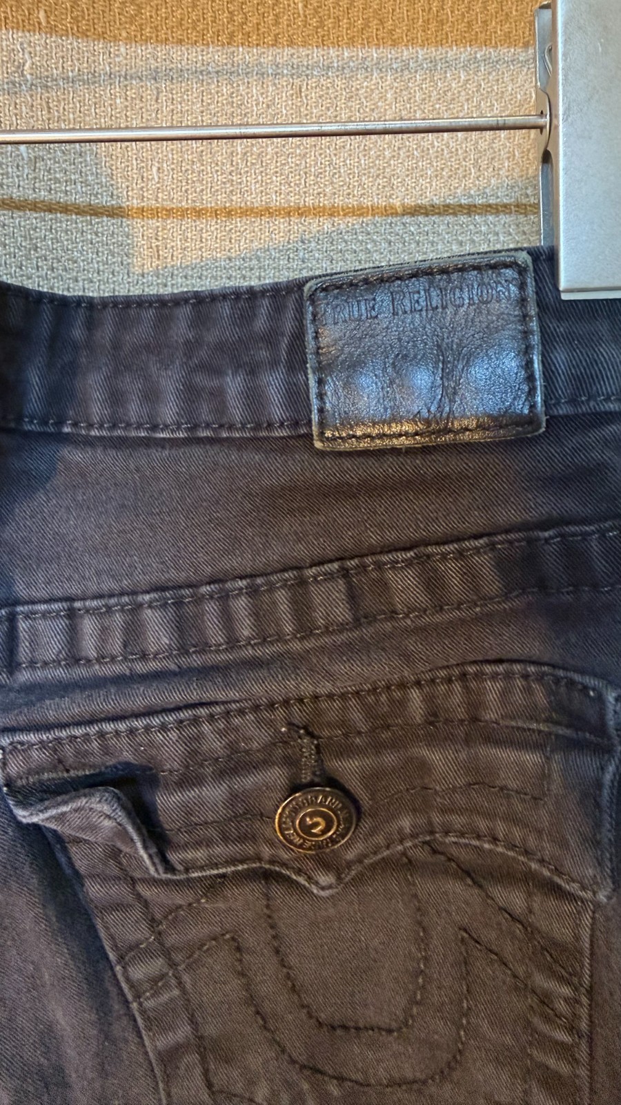 True Religion Ricky Relaxed Straight Black Jeans Mens 30×33 Flap Pocket