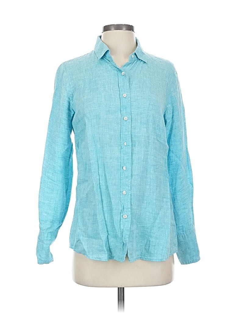 J.Crew Size 4, Linen, Long sleeve button-down shirt, Teal