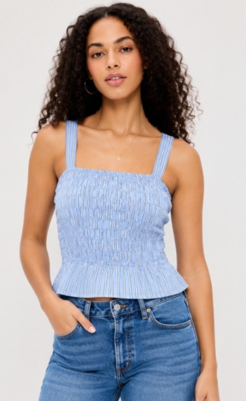 Old Navy Somcked Peplum Tank Top Blue Striped Womens Sz Large NWT