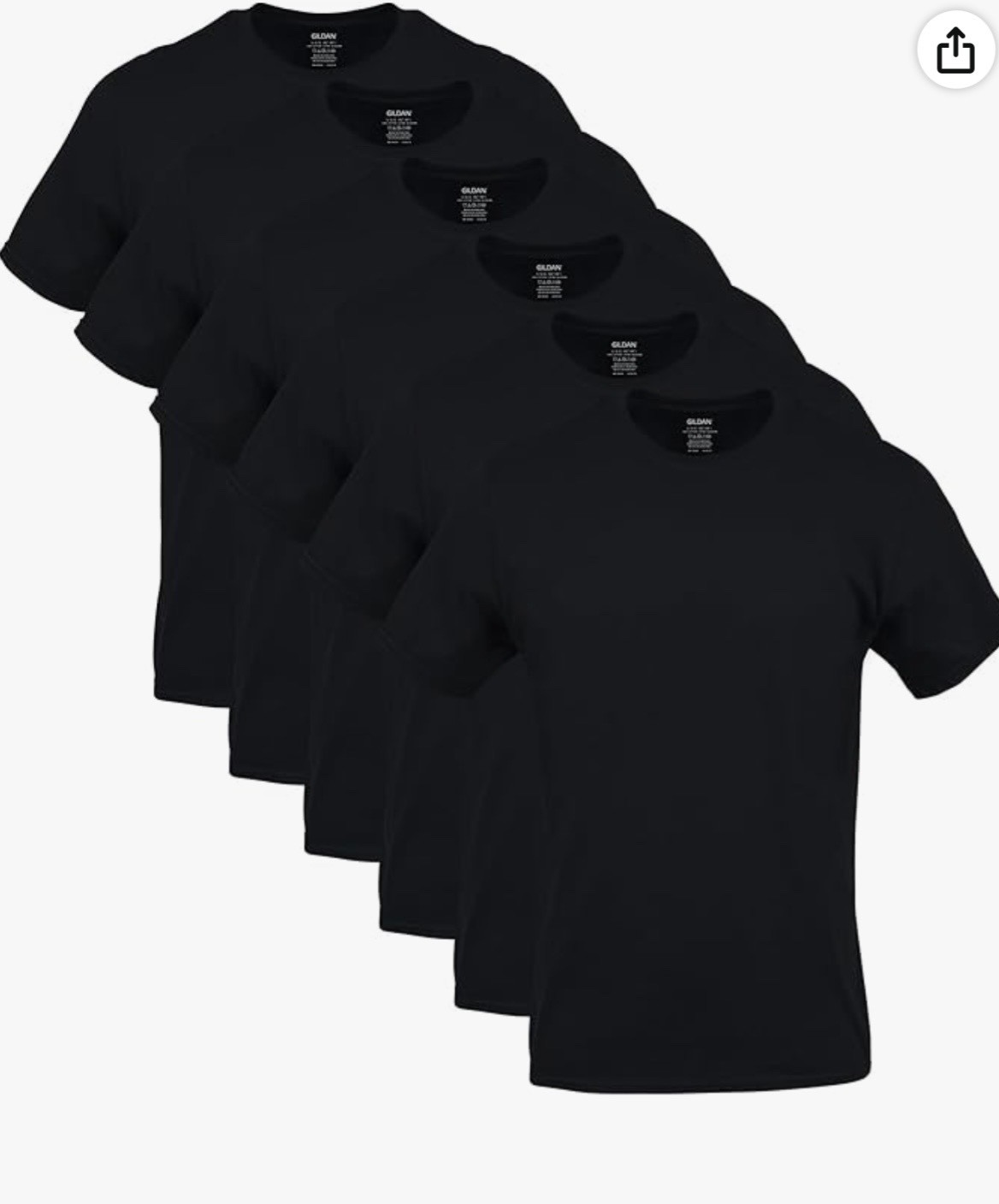 Gildan Men’s Crew T-Shirts, Multipack, Style G1100 S-2XL 6 in Pack Black Color