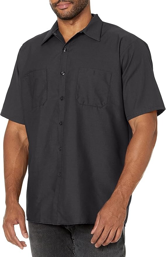 Red Kap Men’s Industrial Work Shirt, Regular Fit, Short Sleeve, Black