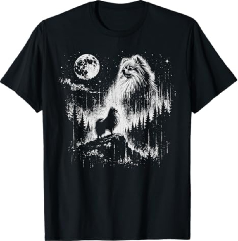 Pomeranian Howling to The Moon Vintage Mystical Dog Art T-Shirt