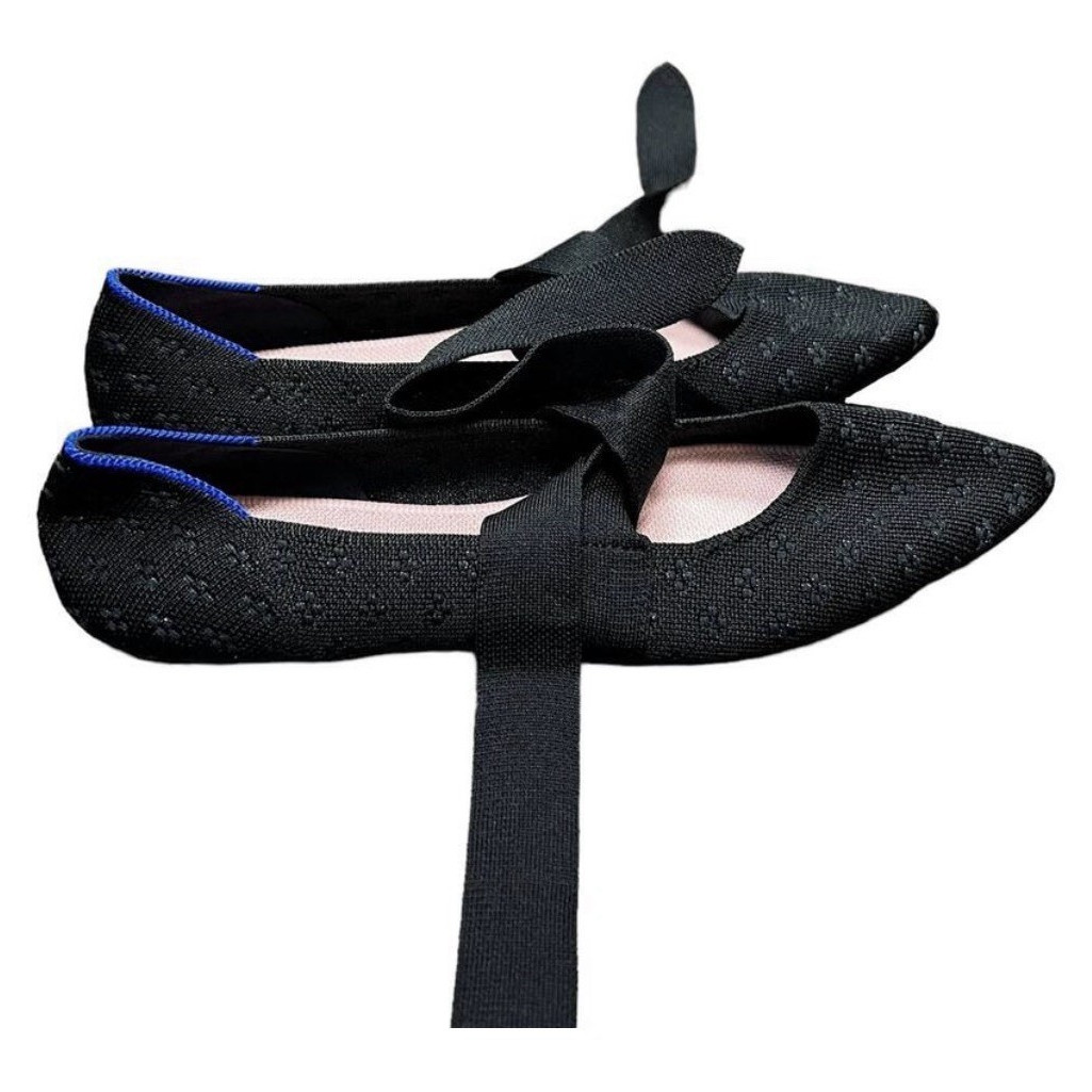 Rothy’s Women’s Black Shimmer Pointed Toe Bow Slip-On Flats Lightweight US 7.5