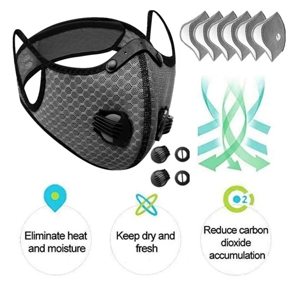 Reusable Half Face Cover Mask w/ Filter Cycling Outdoor Sport Face Mask Grey