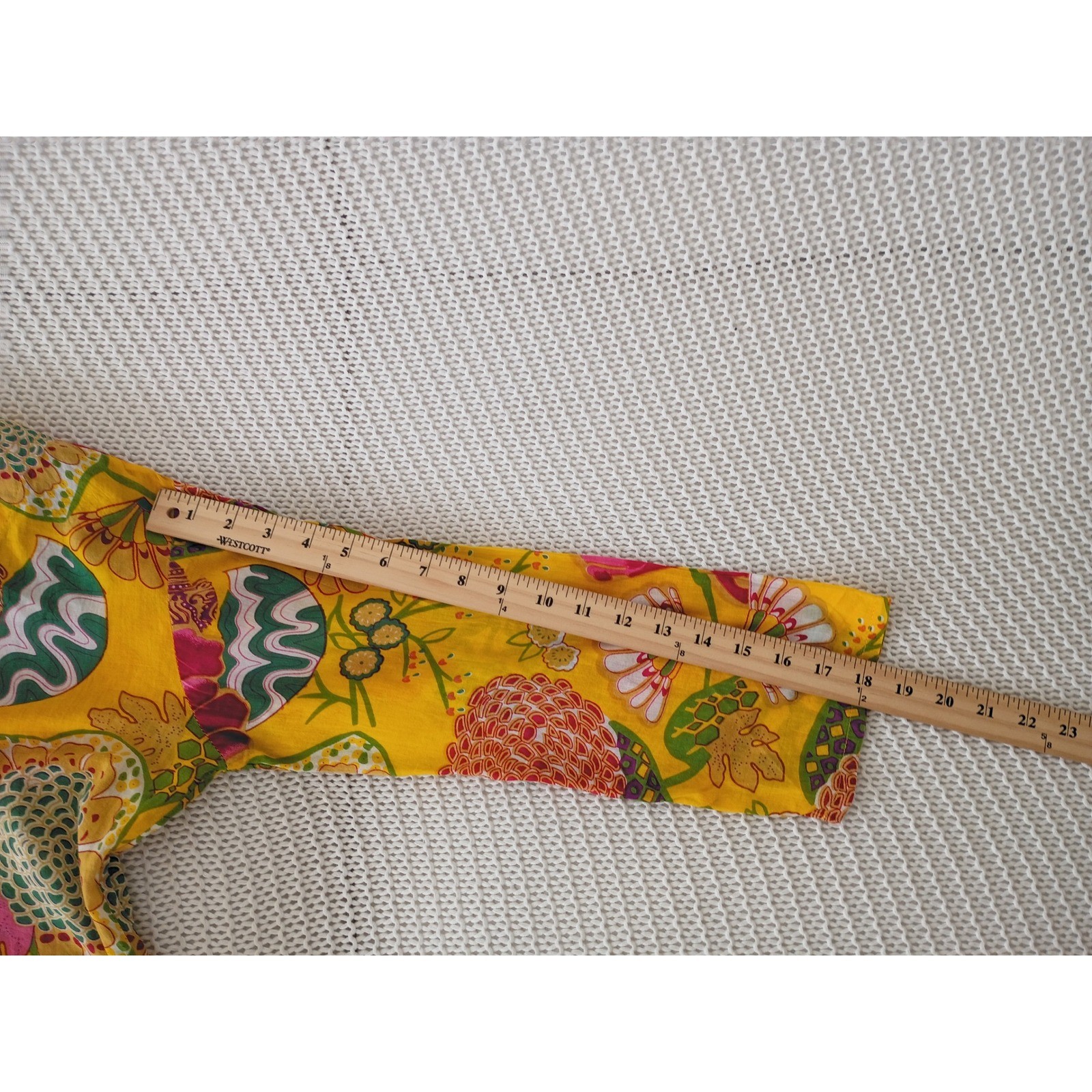DOLMA Boho Yellow Floral 100% Cotton Kurta Tunic V-Neck 3/4 Sleeve Fits S/M