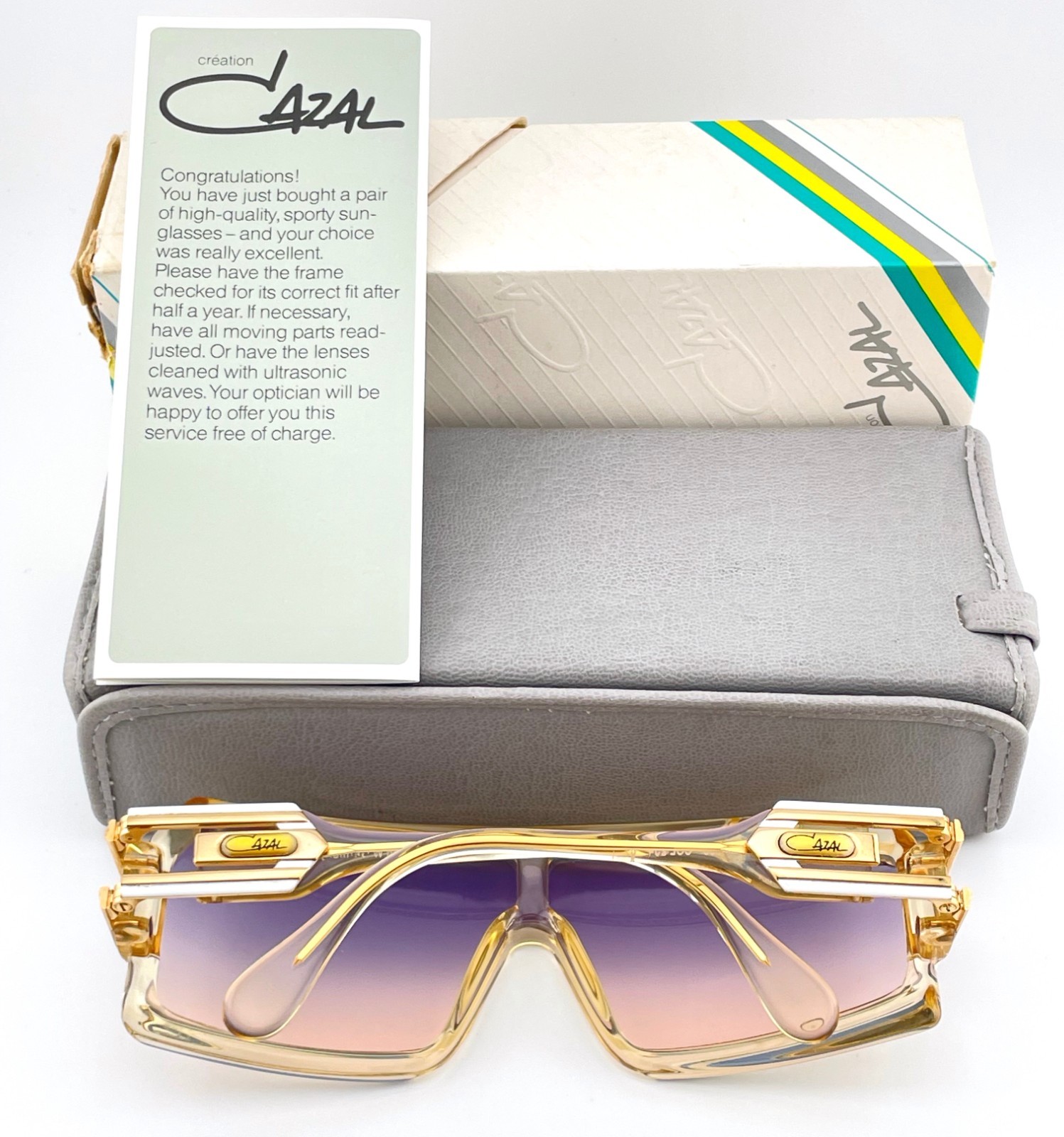 vintage CAZAL 858 col 254 yellow sunglasses W.Germany 1980s hip hop boy full set
