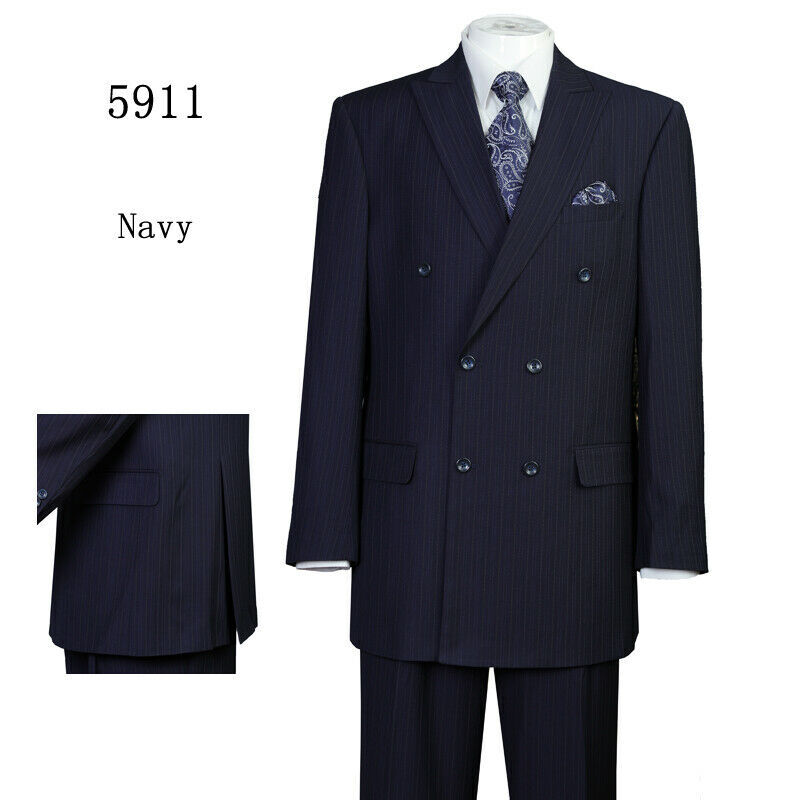 Men’s Double Breasted Suit Striped , Double Vents ,Pants with Pleats L5911
