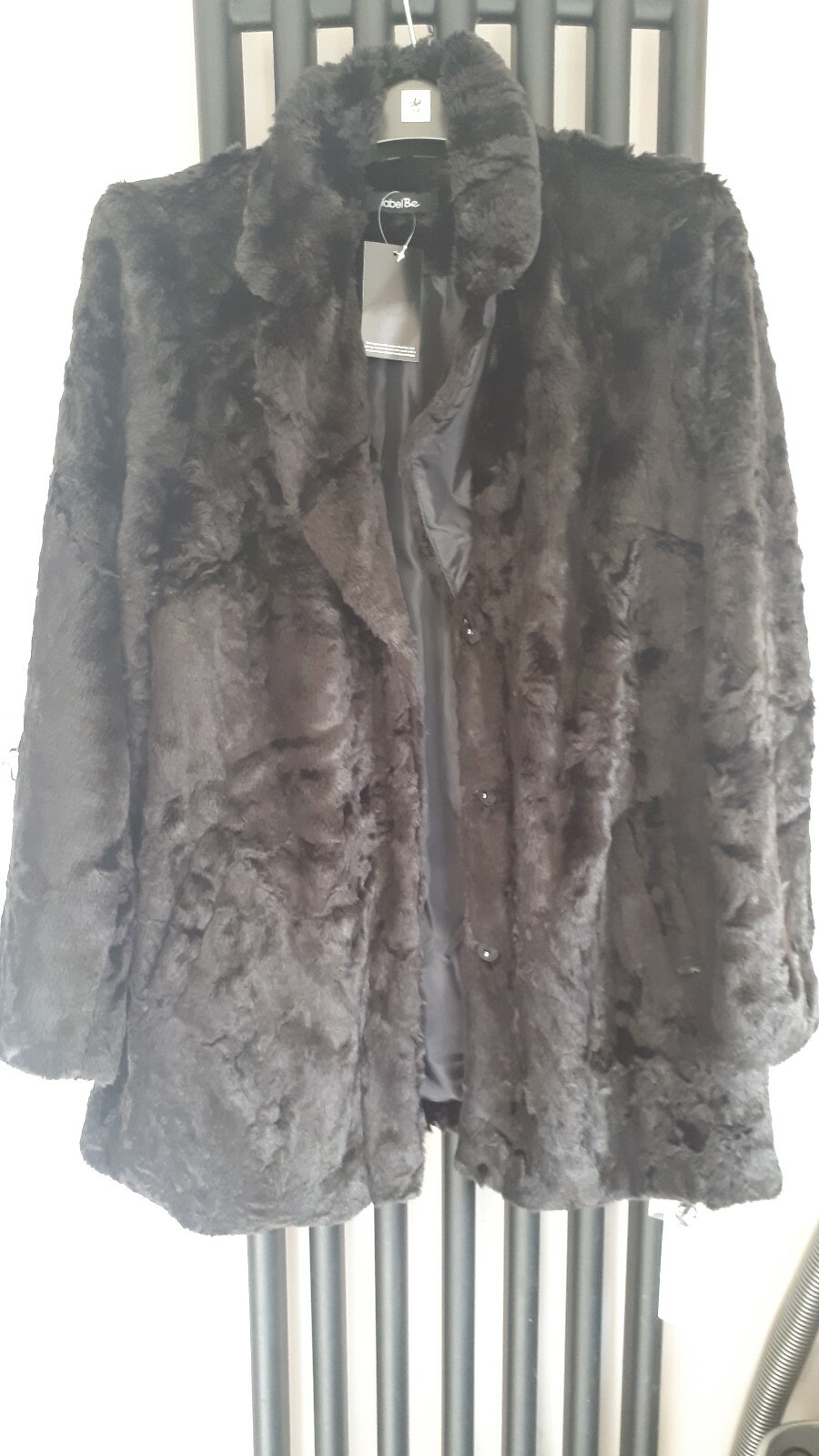 BNWT UK16 Black Faux Fur Coat Jacket Vegan Punk Goth RRP £99 Machine Washable