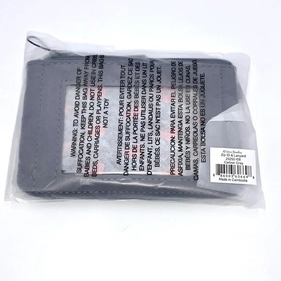 Vera Bradley Carbon Gray Microfiber Zip Id & Lanyard Set NWT