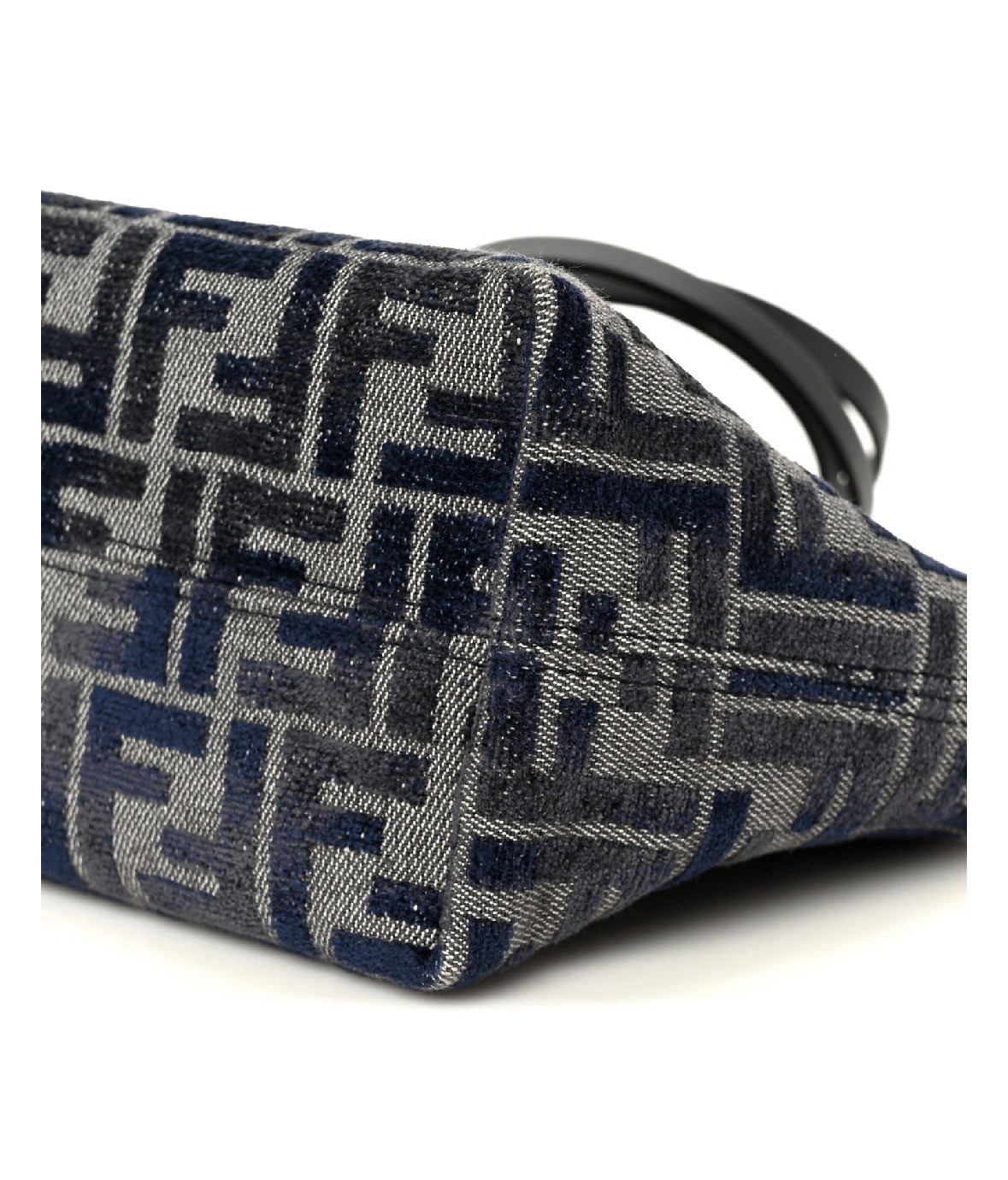 Fendi Zucca FF Monogram Blue/Gray Tote Bag Zip Top Double Handles Gold