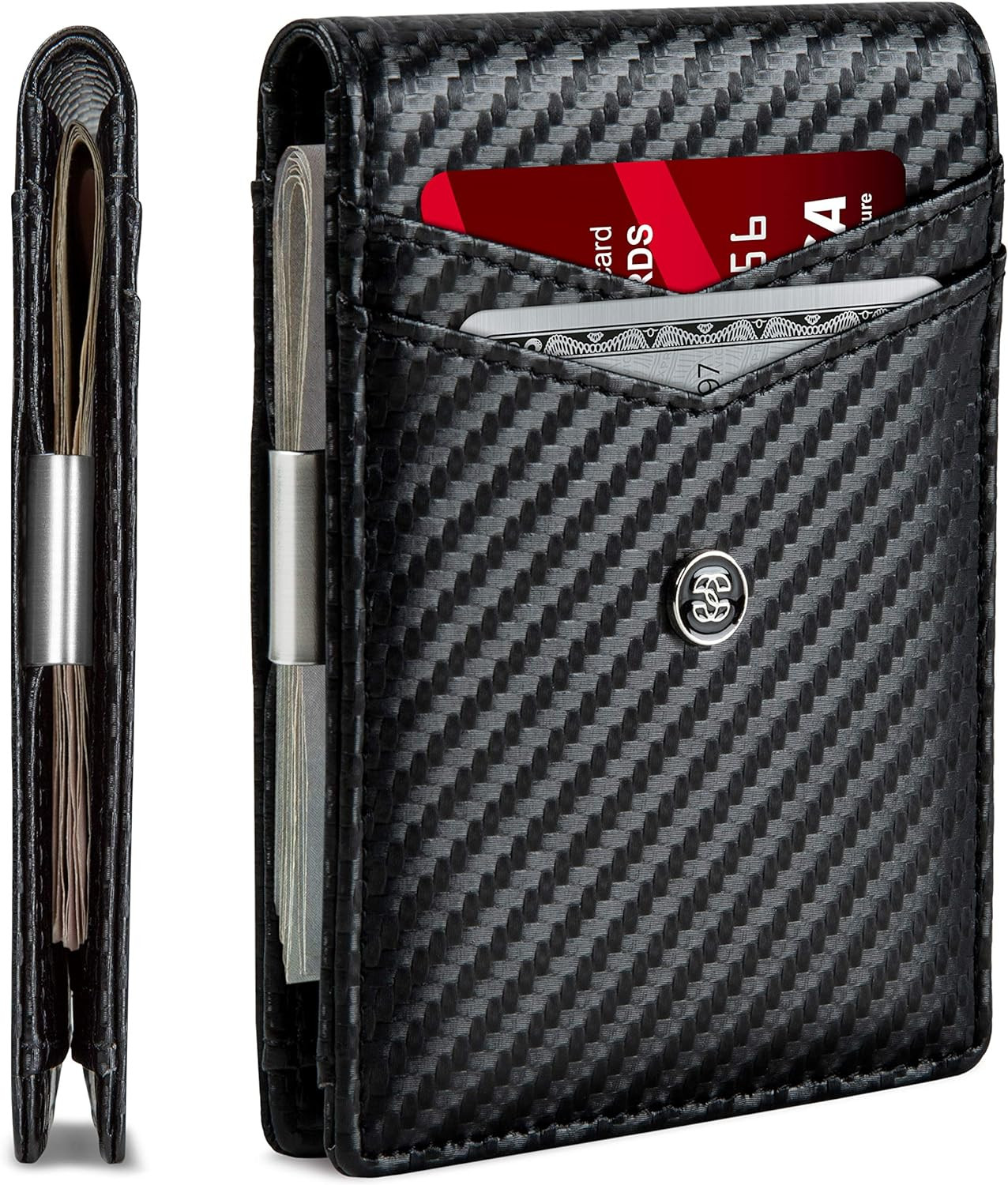 Slim Wallets for Men. Minimalist Bifold Wallet with Money Clip & ID Window. RFID
