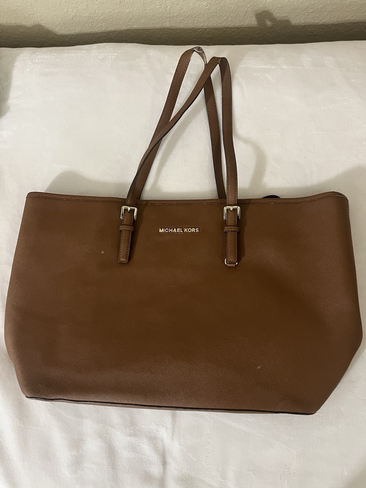 Michael Kors Brown Women’s Tote Bag Double Handles Inner Pockets Buckle